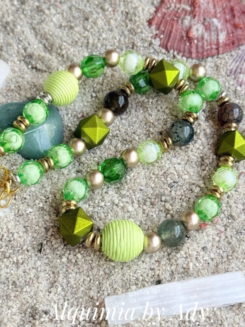 GRANDMA APPROVED Green Multi-Bead Bracelet with Gold Accents